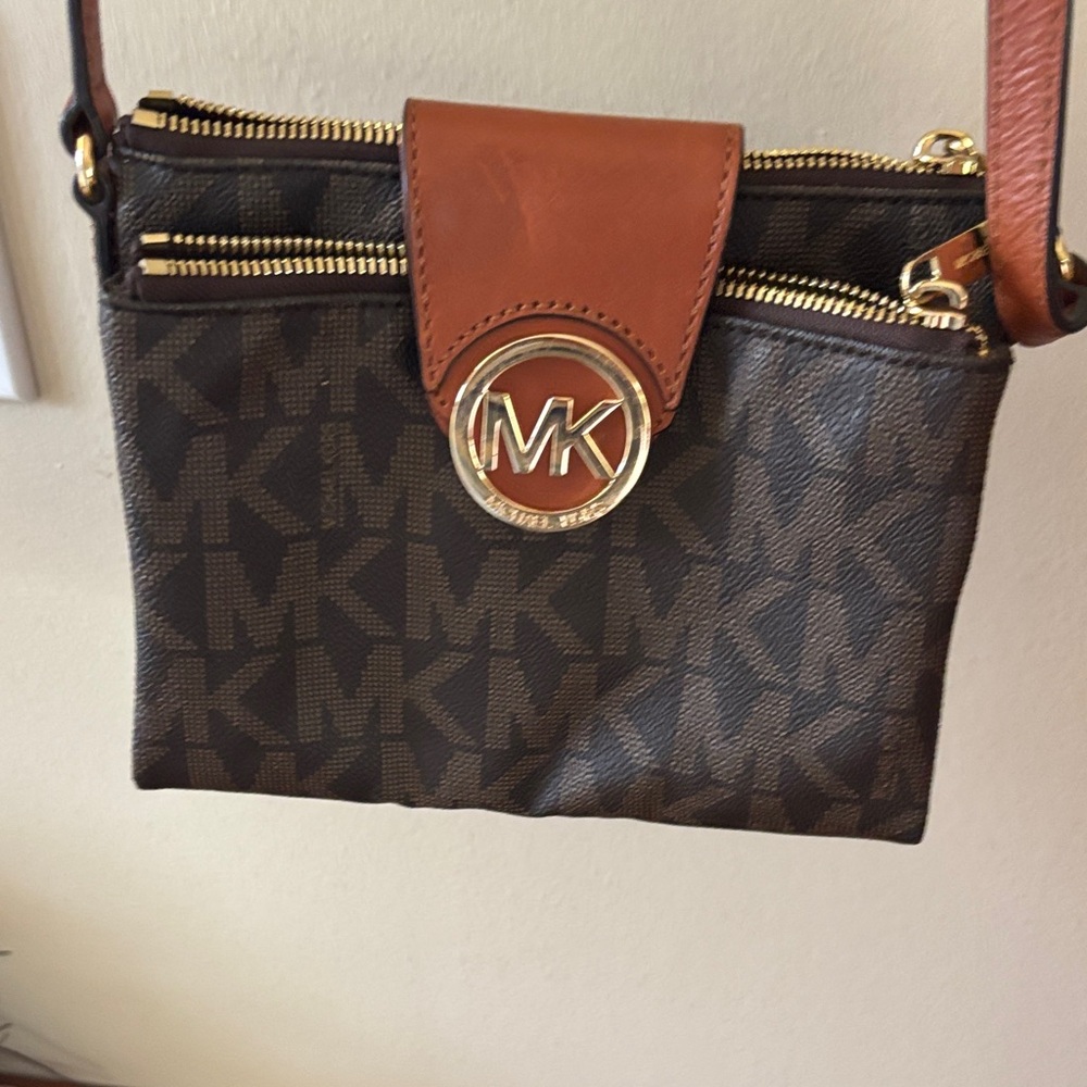 Michael Kors Brown MK Logo Crossbody Bag